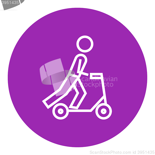 Image of Man riding kick scooter line icon.