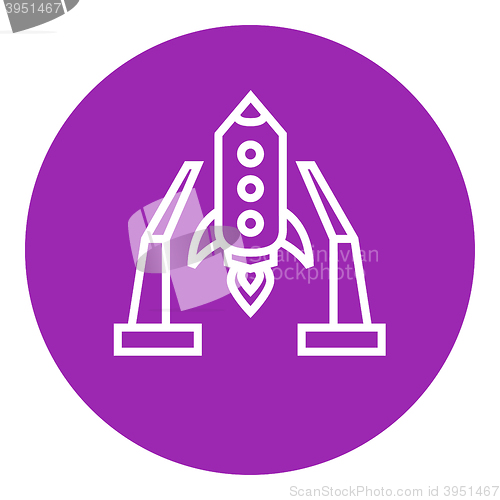 Image of Space shuttle on take-off area line icon.