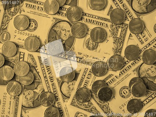 Image of Dollar coins and notes - vintage