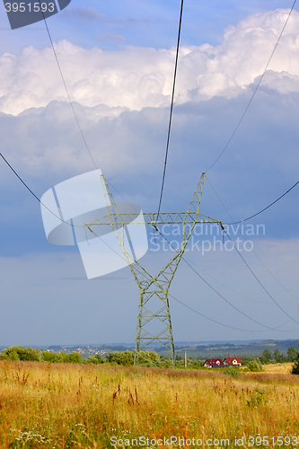 Image of Landscape with electricity transmission pylon