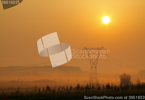 Image of Landscape with electricity transmission pylon