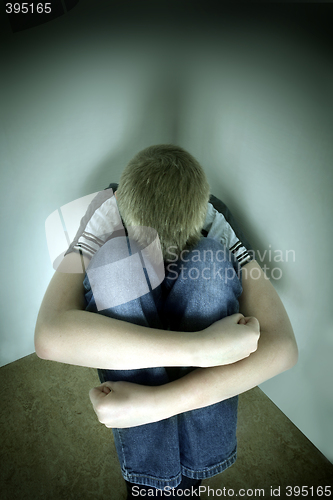 Image of upset boy against a wall