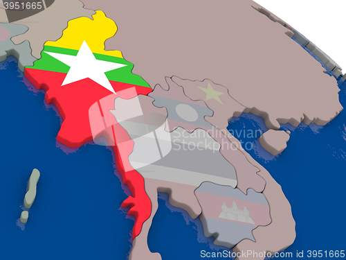 Image of Myanmar with flag