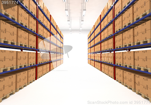 Image of Warehouse shelves filled with boxes.