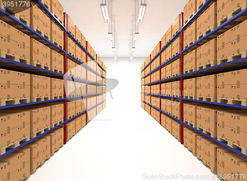 Image of Warehouse shelves filled with boxes.