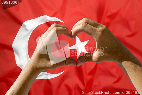 Image of Hands heart symbol, Turkey flag