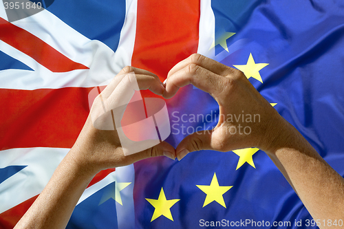 Image of Hands heart symbol, exit Great Britain from European Union