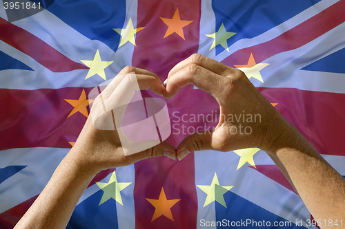 Image of Hands heart symbol, exit Great Britain from European Union