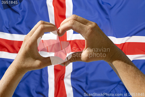 Image of Hands heart symbol, Iceland flag