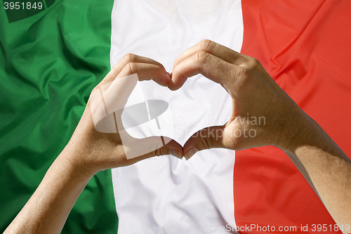 Image of Hands heart symbol, Italy flag