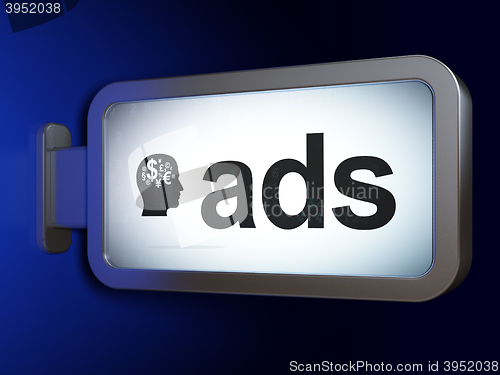 Image of Advertising concept: Ads and Head With Finance Symbol on billboard background