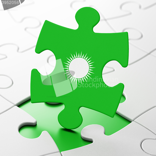 Image of Travel concept: Sun on puzzle background
