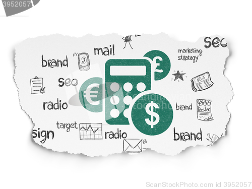 Image of Advertising concept: Calculator on Torn Paper background
