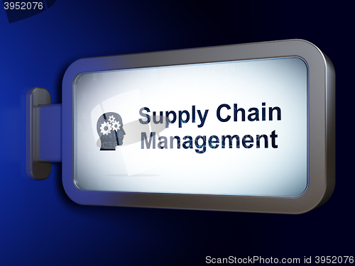Image of Advertising concept: Supply Chain Management and Head With Gears on billboard background