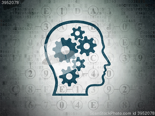 Image of Information concept: Head With Gears on Digital Data Paper background