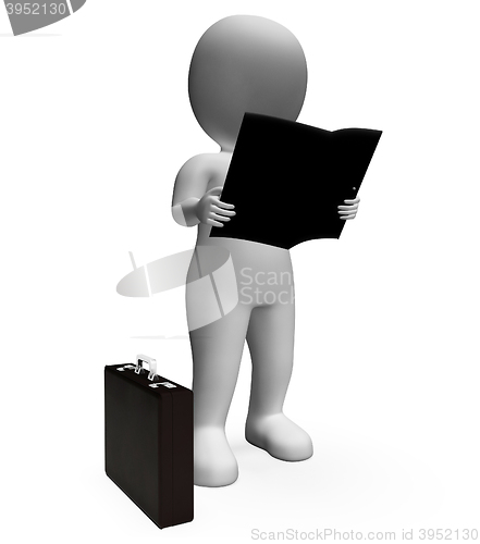 Image of Reading Character Shows Business Person And Book 3d Rendering