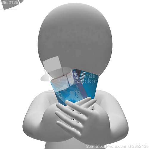 Image of Debit Card Shows Credit Cards And Bank 3d Rendering