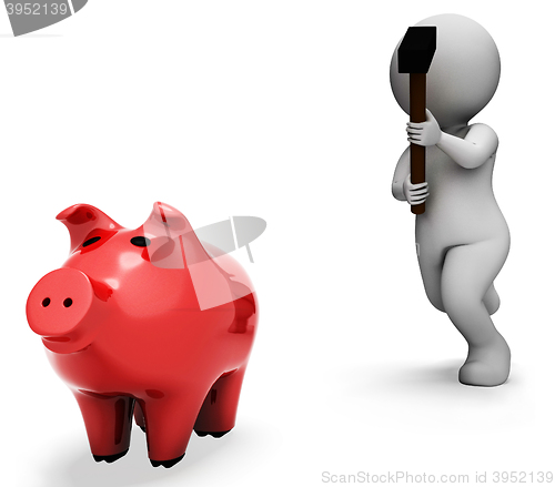 Image of Piggybank Character Indicates Spending Word And Banking 3d Rende