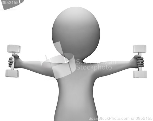 Image of Exercise Character Represents Getting Fit And Dumbell 3d Renderi