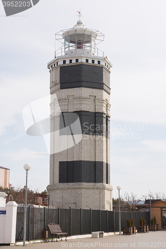 Image of Anapa, Russia - March 9, 2016: View on the Anapa lighthouse, set on the shore of the cape in the center of Anapa