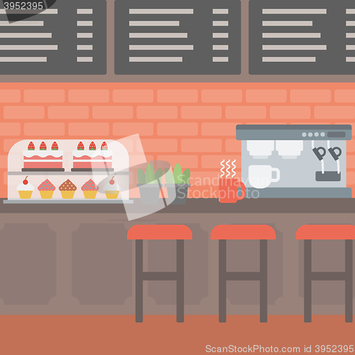 Image of Background of bakery with pastry and coffee maker.