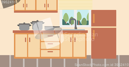 Image of Background of kitchen with kitchenware.
