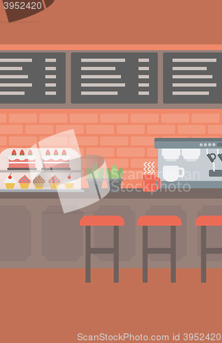 Image of Background of bakery with pastry and coffee maker.