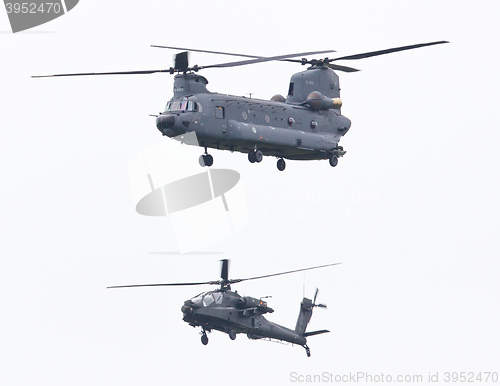 Image of LEEUWARDEN, THE NETHERLANDS - JUN 11, 2016: Dutch Chinook and Ap