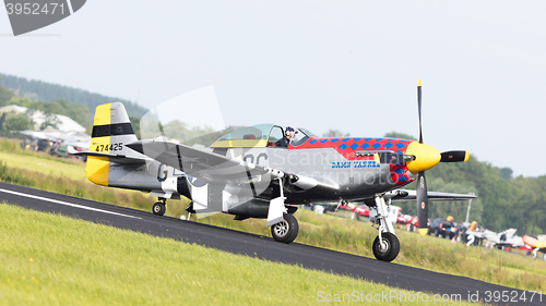 Image of LEEUWARDEN, THE NETHERLANDS - JUNE 10: P51 Mustang displaying at