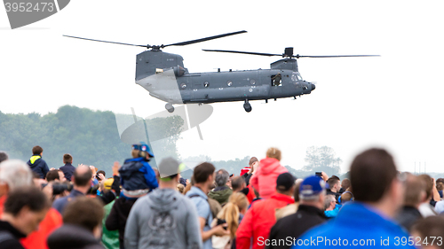 Image of LEEUWARDEN, NETHERLANDS - JUNE 11 2016: Chinook CH-47 military h