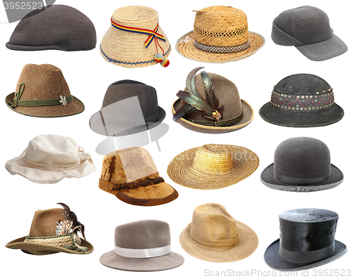 Image of large collection of hats over white