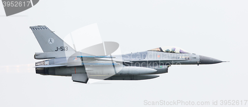 Image of LEEUWARDEN, THE NETHERLANDS - JUN 11, 2016: Dutch F-16 fighter j