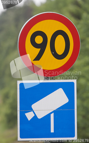 Image of speed limit and speed camera