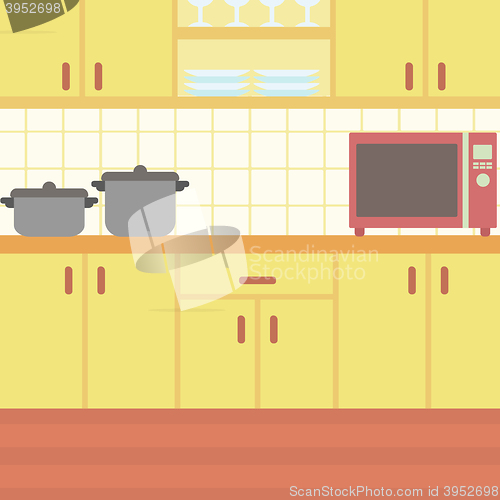 Image of Background of kitchen with kitchenware.