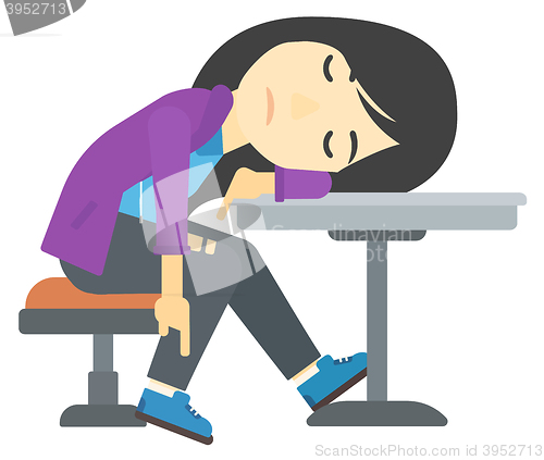 Image of Woman sleeping in bar. 