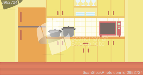Image of Background of kitchen with kitchenware.