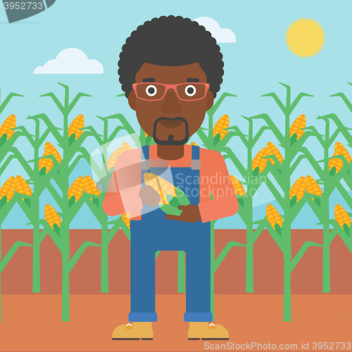 Image of Farmer holding corn.