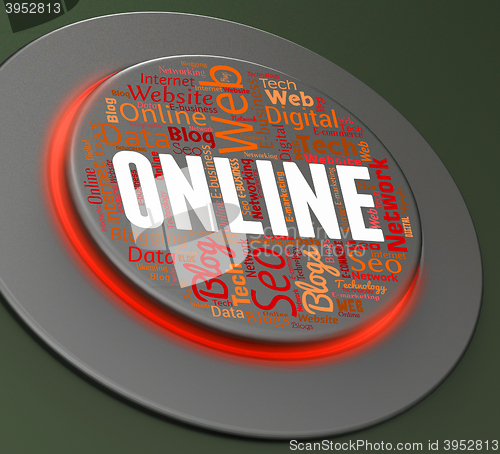 Image of Online Button Shows Web Site And Internet