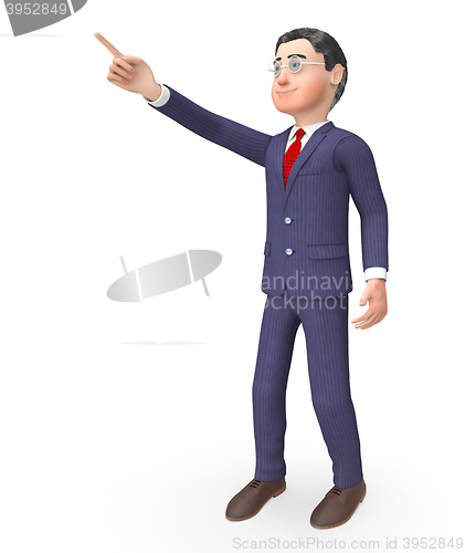 Image of Pointing Character Means Hand Up And Commercial 3d Rendering