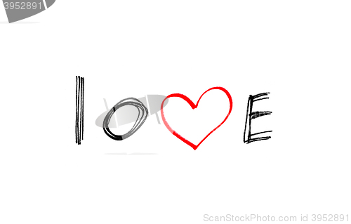 Image of Word ''Love'' with abstract heart on white background