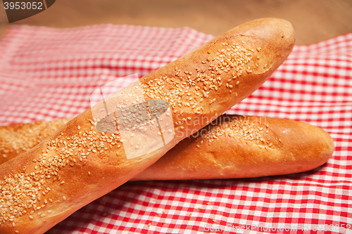 Image of French bread isolated on checkered napkin