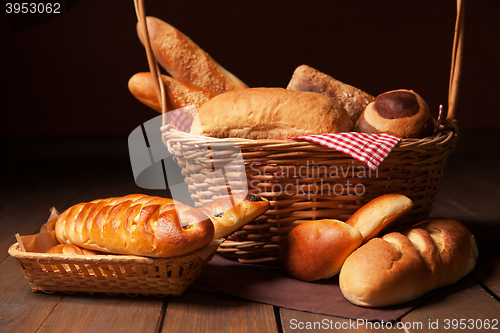 Image of Arrangement of bread in basket.