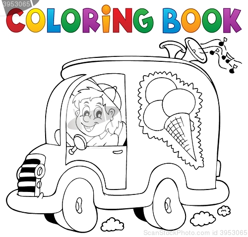 Image of Coloring book ice cream man in car