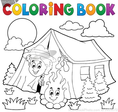 Image of Coloring book scout camping in tent