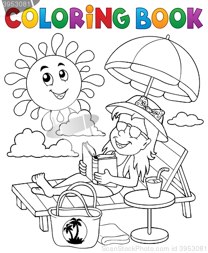 Image of Coloring book girl on sunlounger theme 1