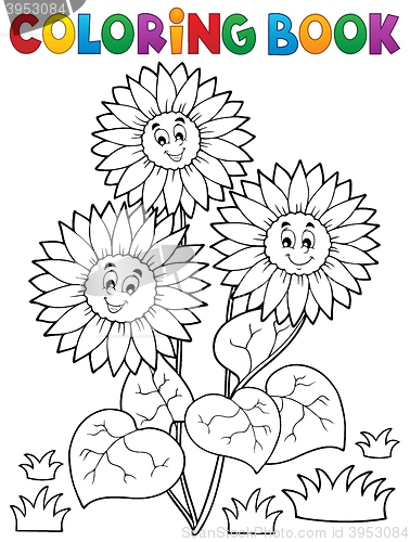 Image of Coloring book with happy sunflowers