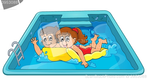 Image of Children on floating mattress in pool