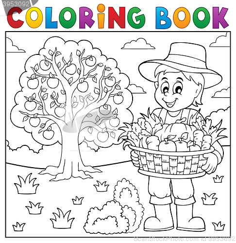 Image of Coloring book farmer with harvest 3