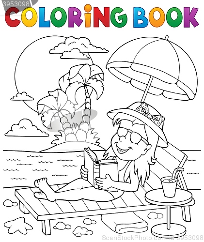 Image of Coloring book girl on sunlounger theme 2