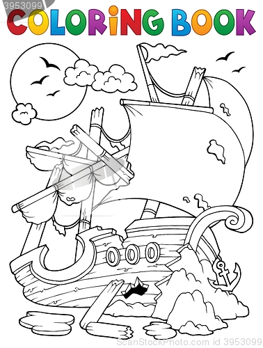 Image of Coloring book shipwreck with rocks